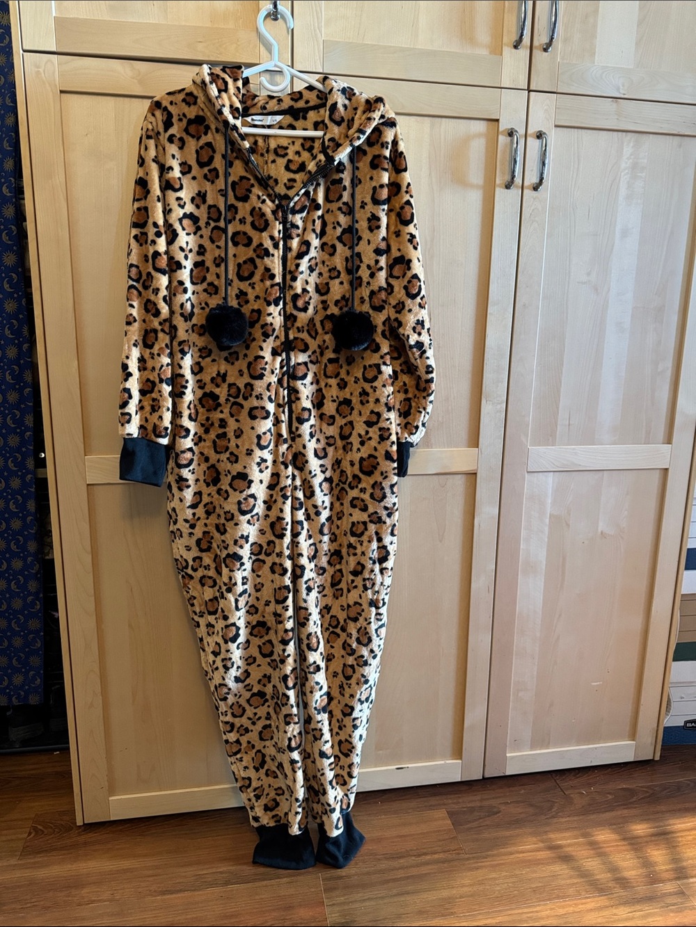 Halloween potential Leopard Print Hooded Onesie Pajamas - Tan and Black
